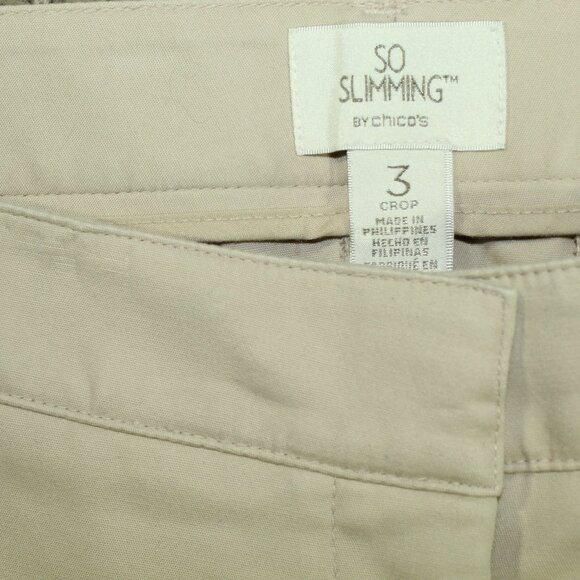 NWOT Chico's So Slimming Women's 3/ 16 Crop Flat Front Khaki Cuffed Pants - Picture 6 of 7
